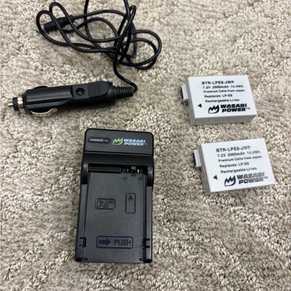 Wasabi BTR-LPE8-JWP Battery 2-Pack + Car Charger (LP-E8 Replacement)